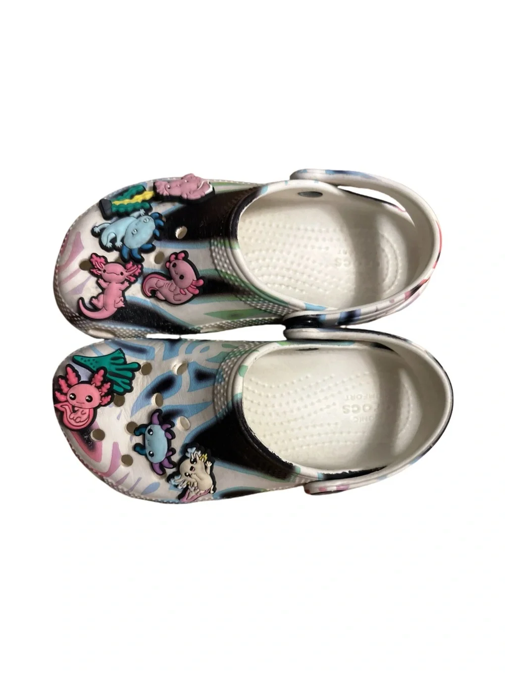 CROCS Kids Classic Spray Dye Clogs Colorful Axoloti Sea Life Jibbitz Size 11